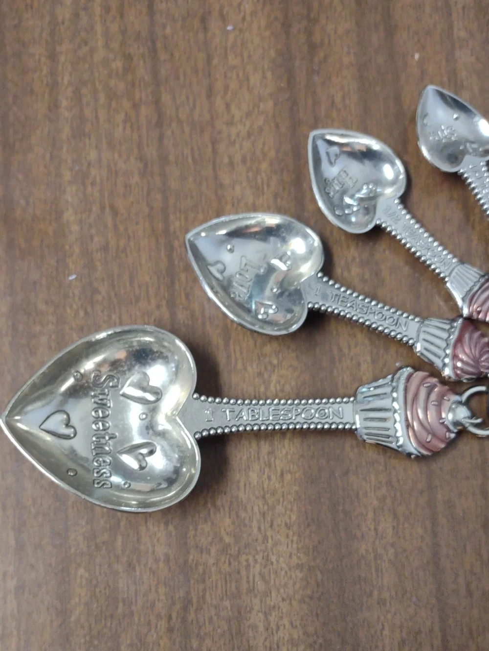 Heart-Shaped Measuring Spoon Set - Silver and Pink Accents